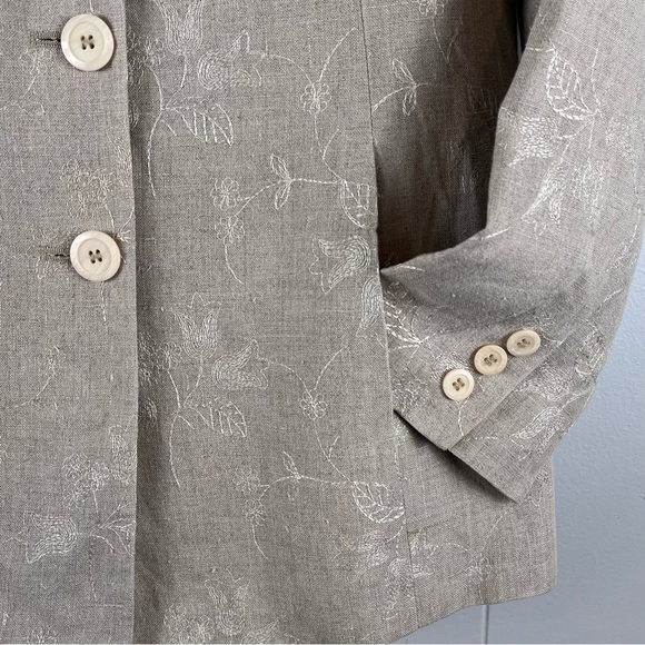 Amanda Smith Petites Pure Linen Jacket Blazer Beige Embroidered Size 12P - Picture 5 of 16